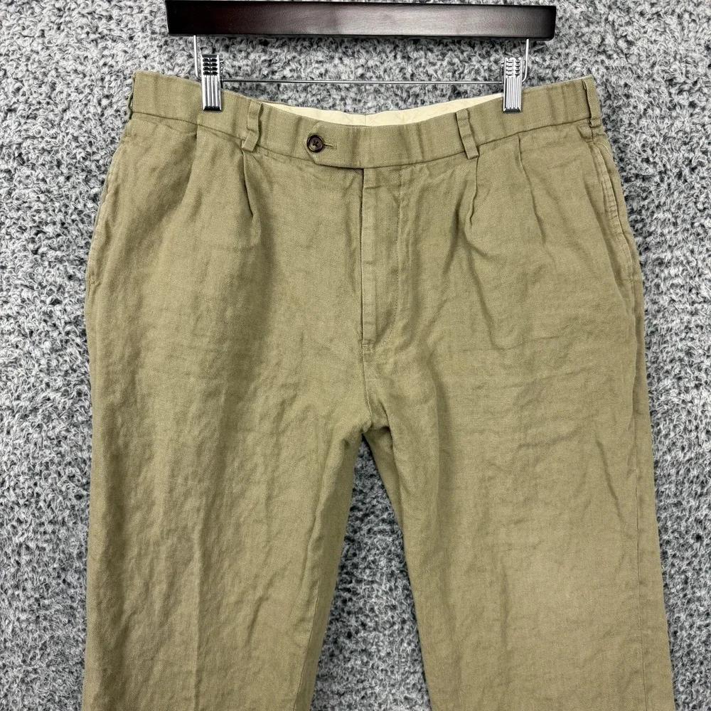 Brooks Brothers Pants Mens 38x30 Beige Irish Linen 1818 Madison Pleated Cuffed